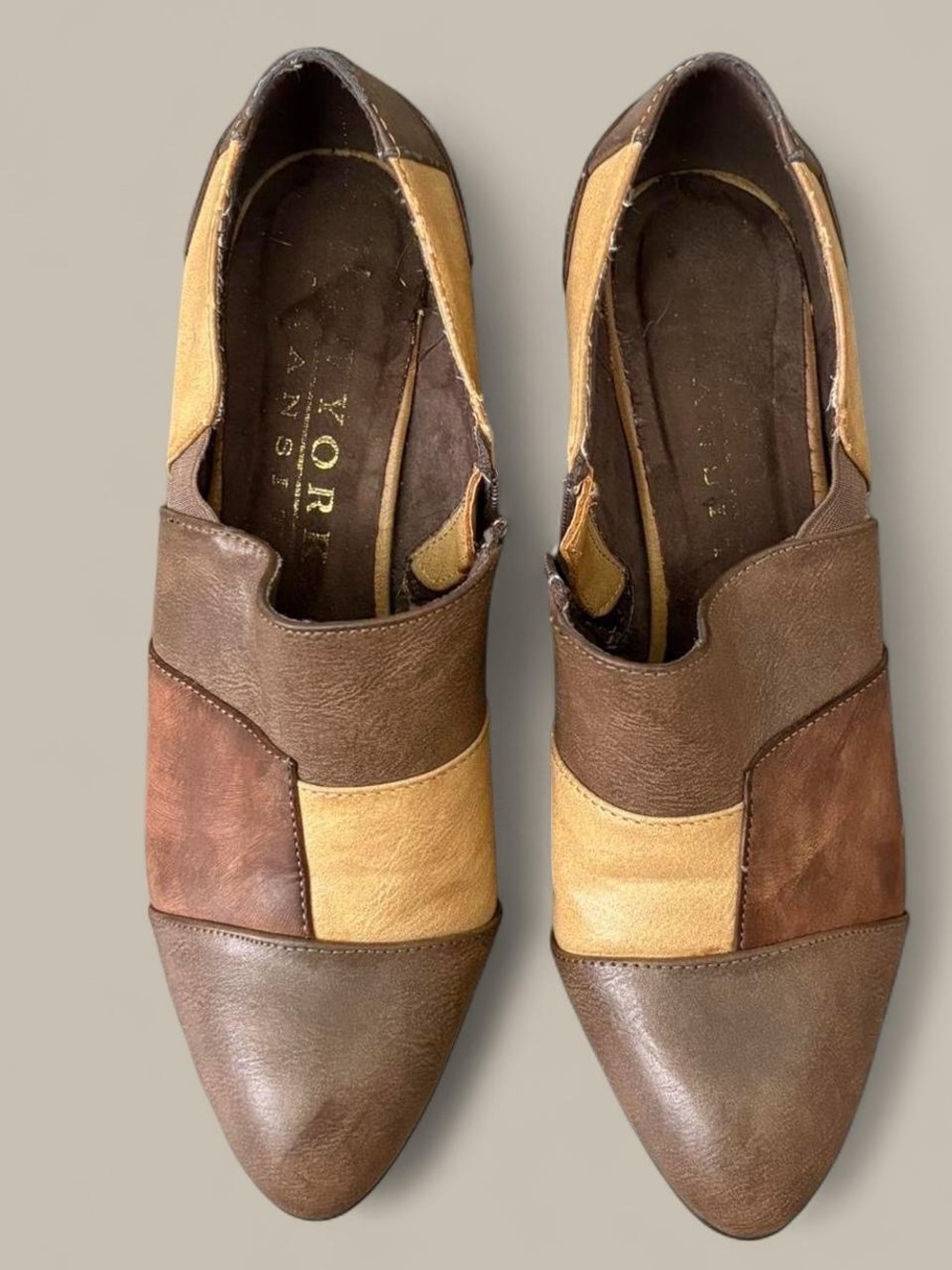 New York Transit Brown & Tan Patchwork Pointed heels